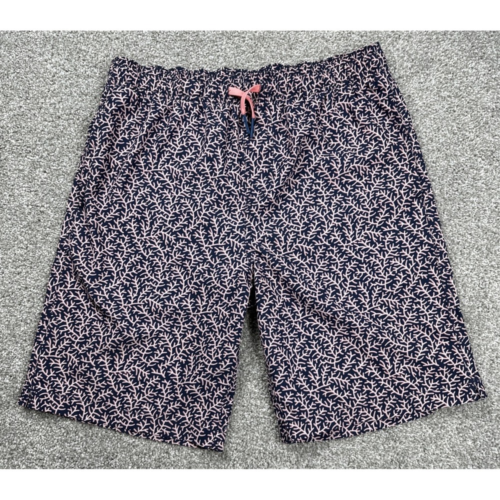 Southern Tide Skipjack Swim Trunks XL Coral Reef Print Navy Pink Mesh Lined